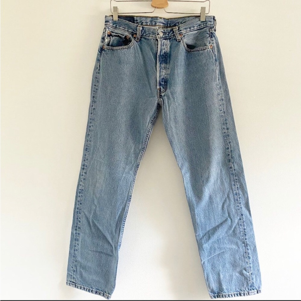 Levi 501 Button Fly Blue Denim Jeans 34 x 32